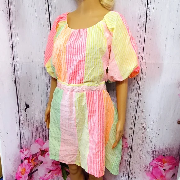 Davi & Dani Neon Bright Striped Romper. XL. - Picture 4 of 14